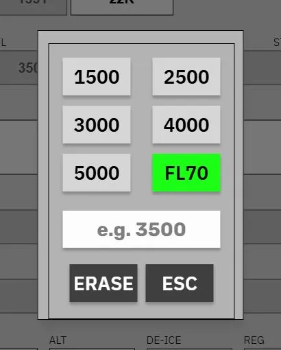 The altitude selector with FL70 selected