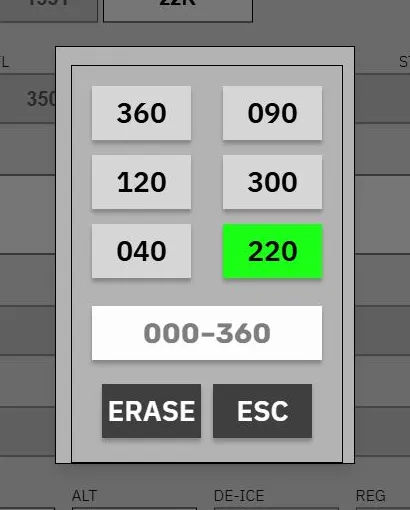 The heading selector with heading 220 selected